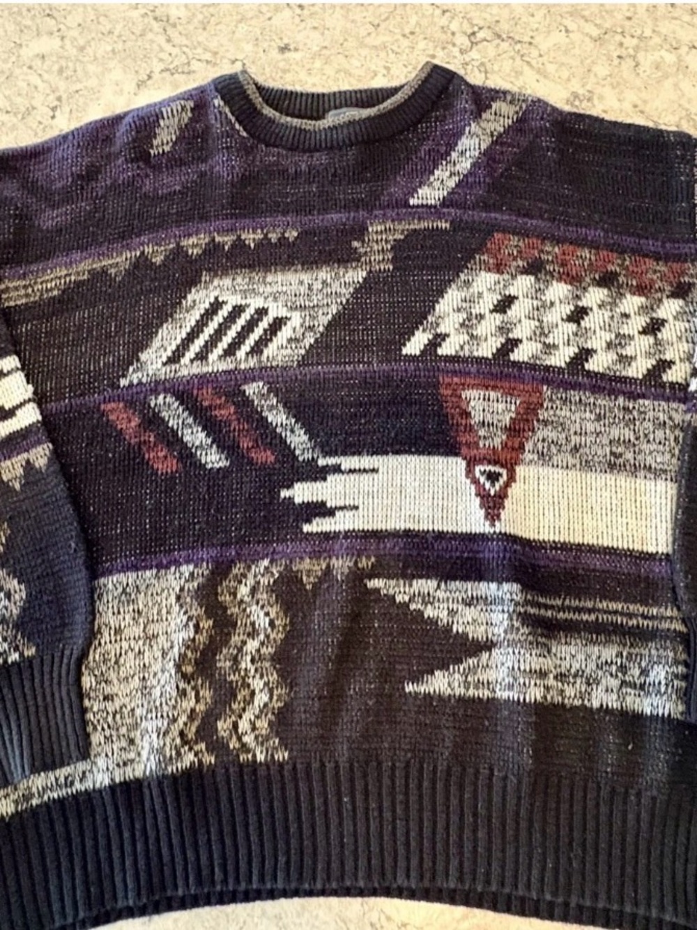 VTG 90s Sir William Sweater Men’s 3XLT Red Purple Aztec Abstract Cosby Style